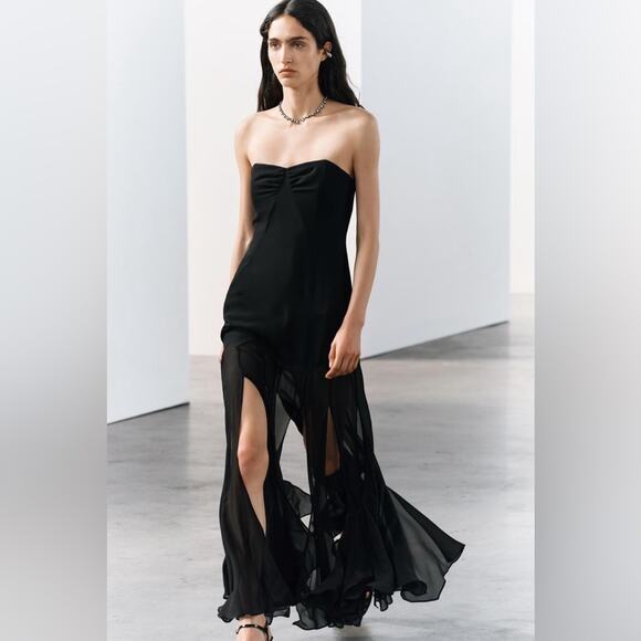 Zara Black SEMI SHEER STRAPLESS DRESS Size Medium - Picture 2 of 15
